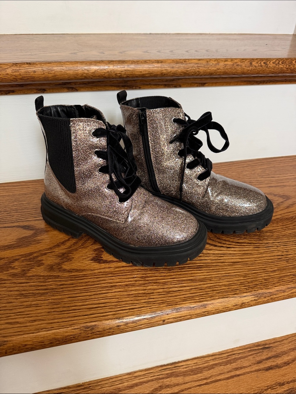 Kids Glitter Lace-Up Ankle Boots - Metallic Rose Gray